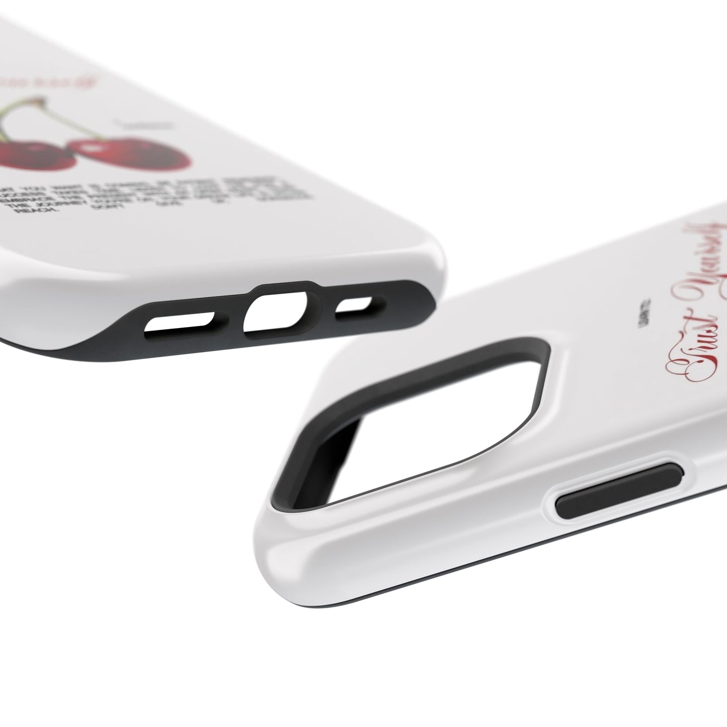 Magnetic IPhone Cases, Motivational Cherry Graphic, Fashionable Feminine Gift Idea, Durable Impact-Resistant, Fashion Accessory,