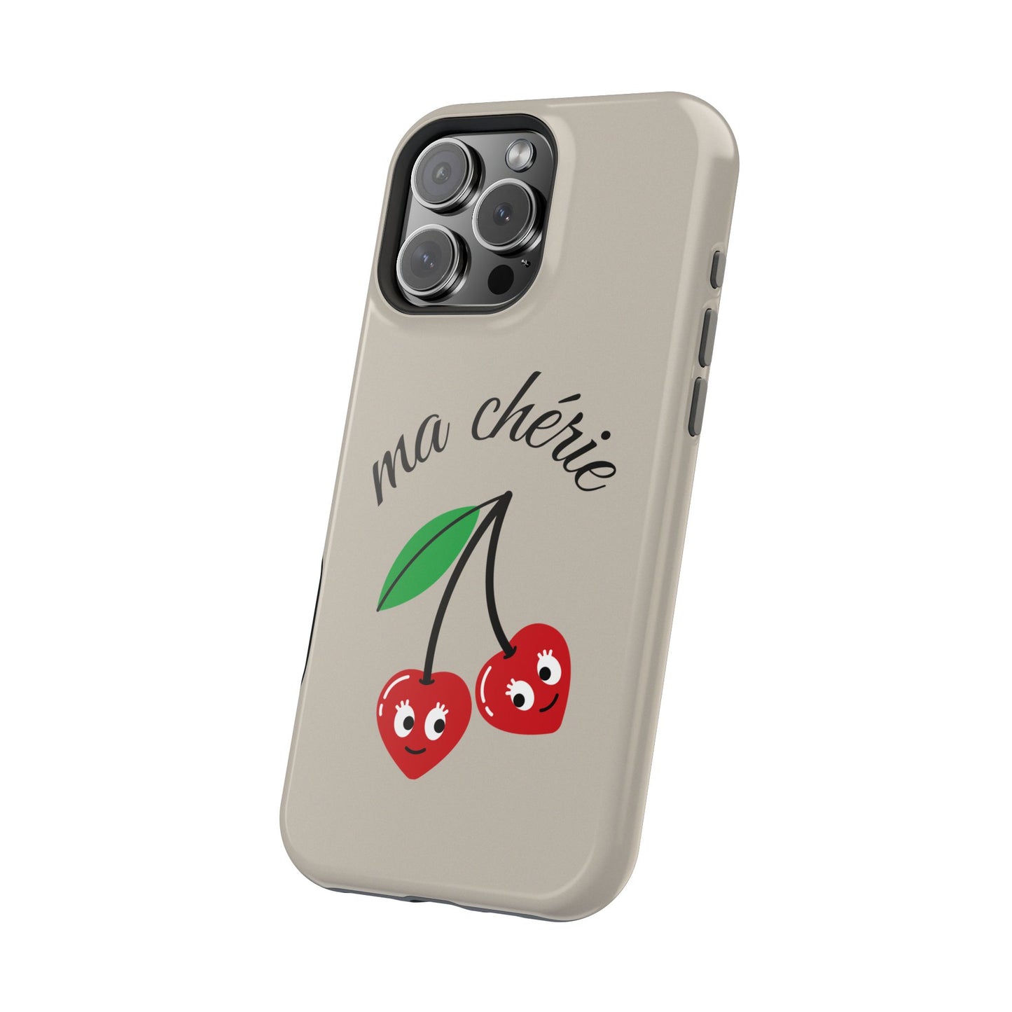 Magnetic IPhone Cases, Cute Cherry Graphic French Inspired, Fashionable Feminine Gift Idea, Durable Impact-Resistant, Fashion Accessory,