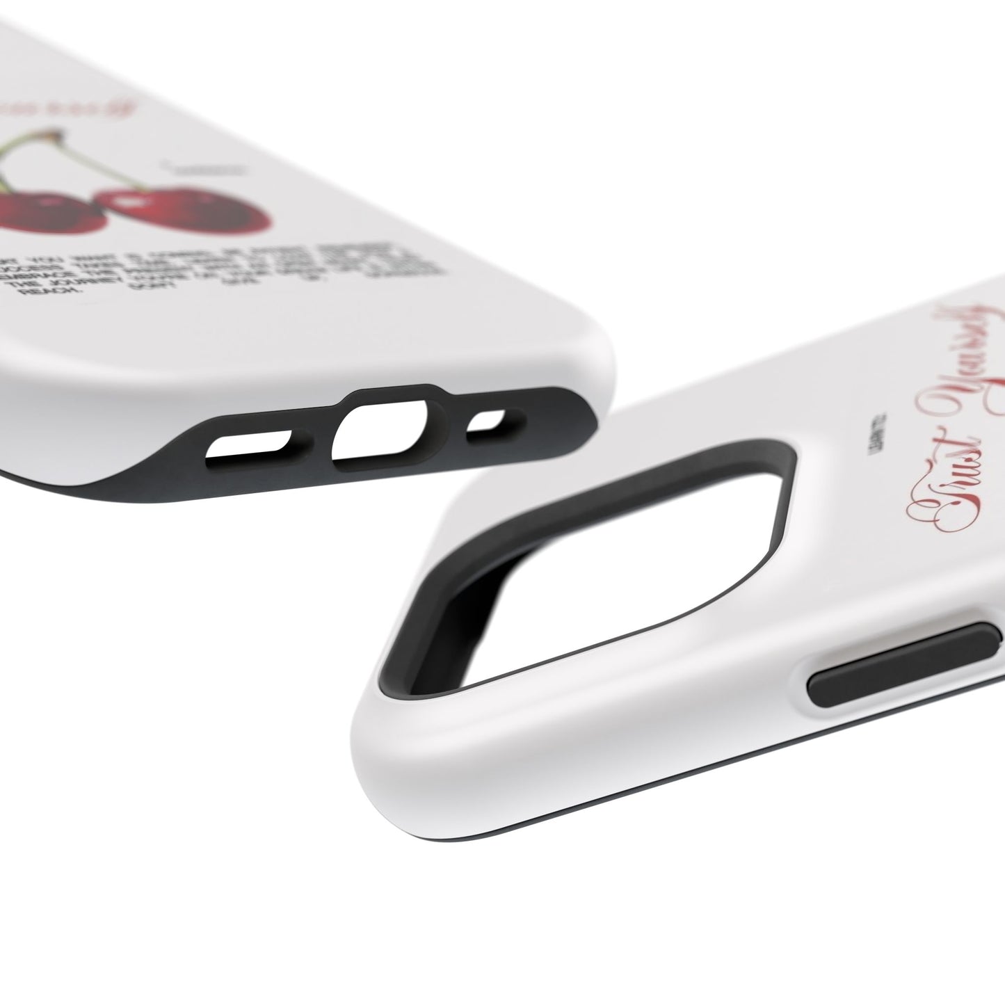 Magnetic IPhone Cases, Motivational Cherry Graphic, Fashionable Feminine Gift Idea, Durable Impact-Resistant, Fashion Accessory,