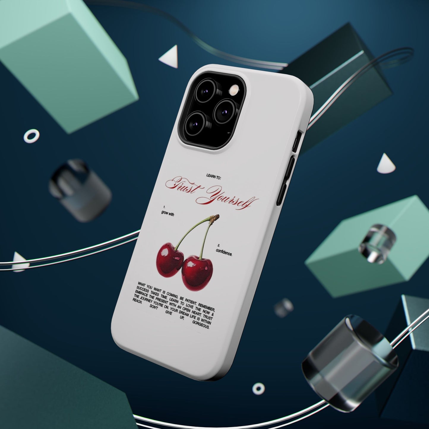 Magnetic IPhone Cases, Motivational Cherry Graphic, Fashionable Feminine Gift Idea, Durable Impact-Resistant, Fashion Accessory,