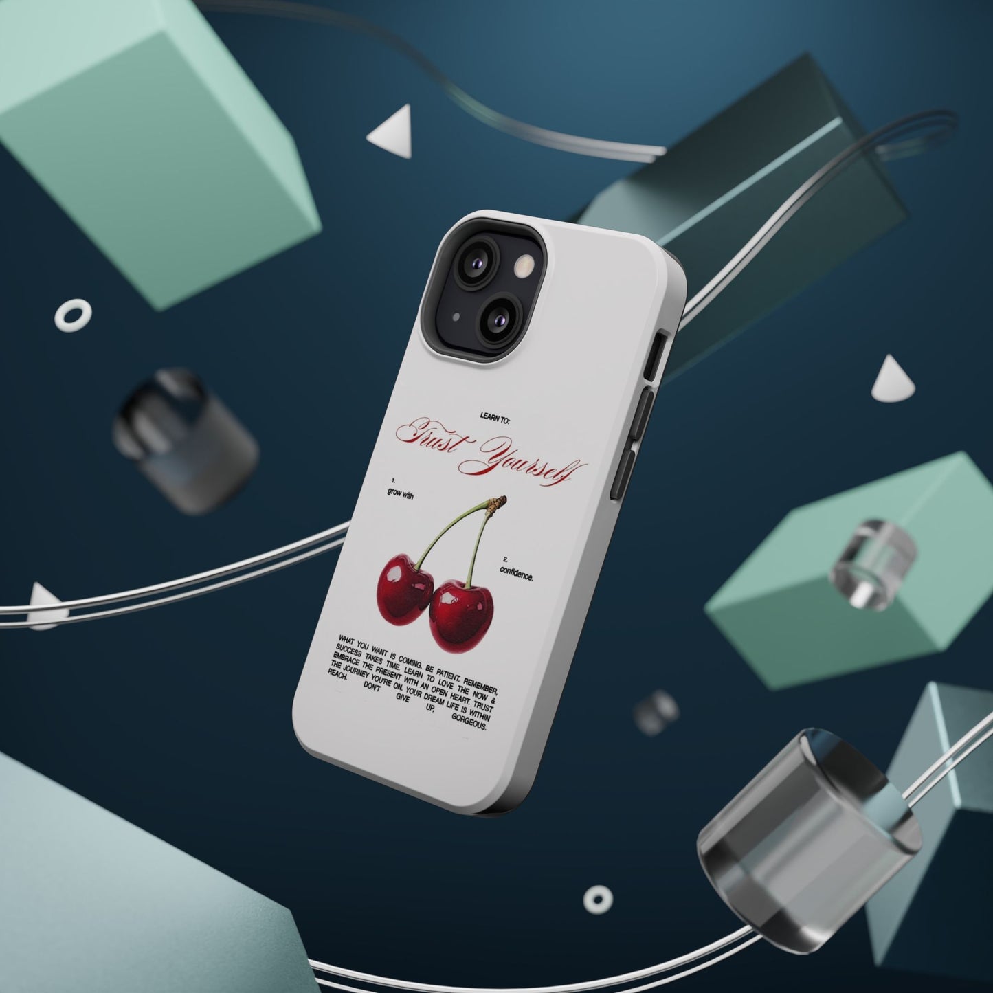Magnetic IPhone Cases, Motivational Cherry Graphic, Fashionable Feminine Gift Idea, Durable Impact-Resistant, Fashion Accessory,