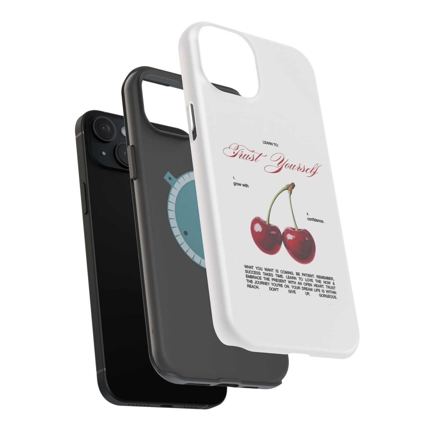 Magnetic IPhone Cases, Motivational Cherry Graphic, Fashionable Feminine Gift Idea, Durable Impact-Resistant, Fashion Accessory,
