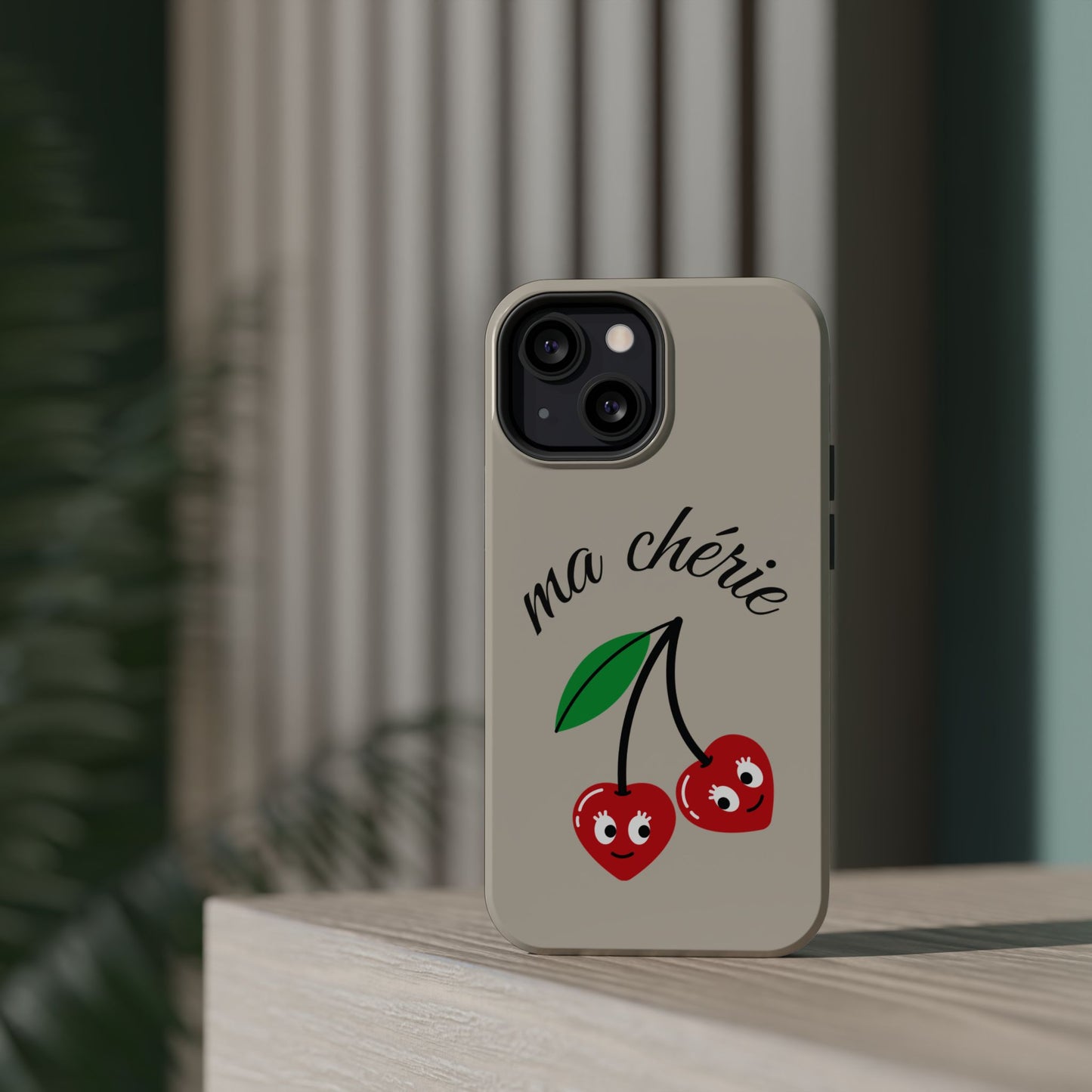 Magnetic IPhone Cases, Cute Cherry Graphic French Inspired, Fashionable Feminine Gift Idea, Durable Impact-Resistant, Fashion Accessory,