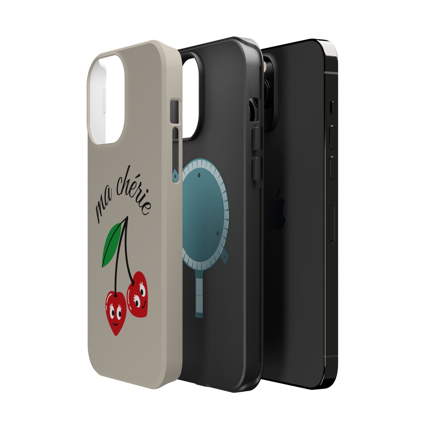 Magnetic IPhone Cases, Cute Cherry Graphic French Inspired, Fashionable Feminine Gift Idea, Durable Impact-Resistant, Fashion Accessory,