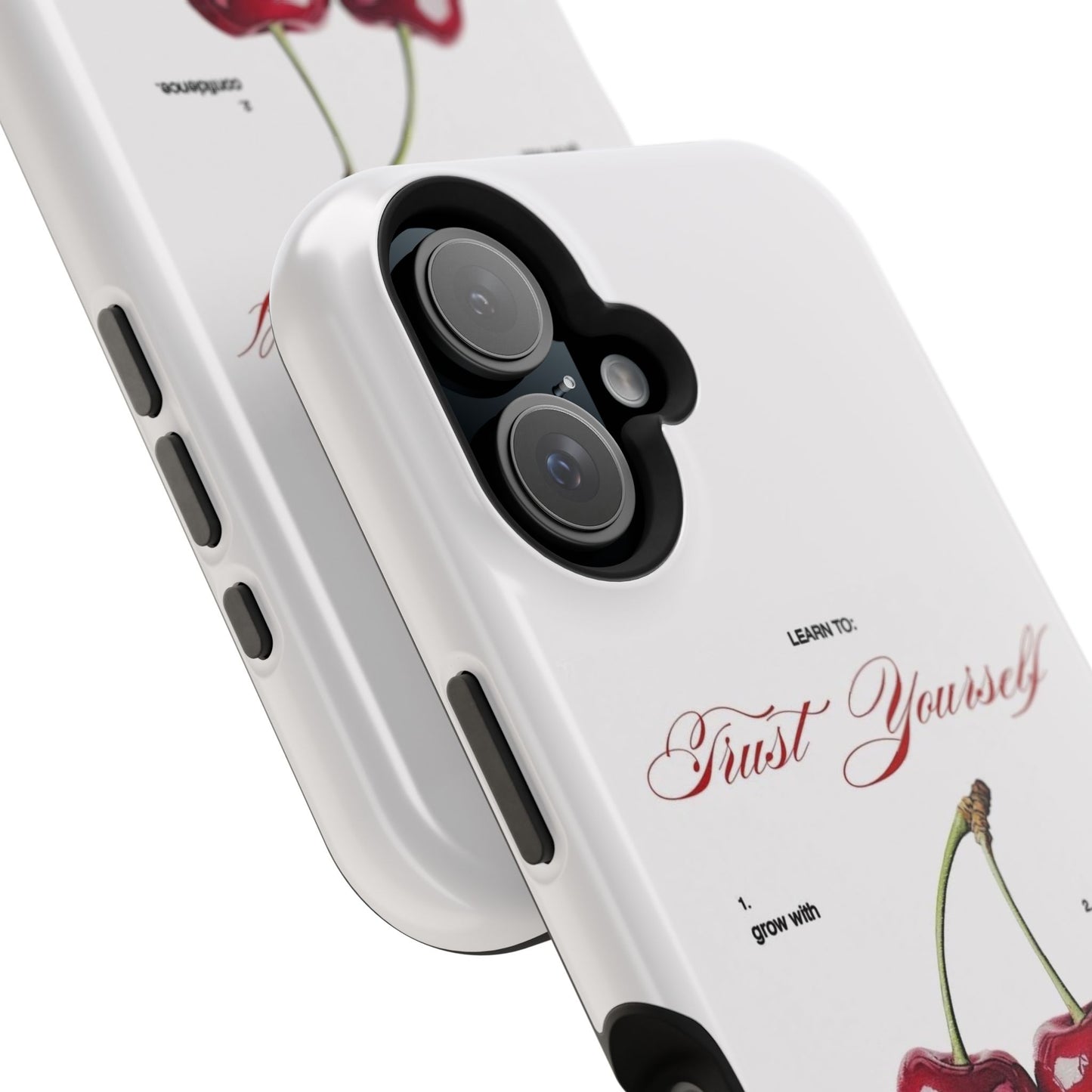 Magnetic IPhone Cases, Motivational Cherry Graphic, Fashionable Feminine Gift Idea, Durable Impact-Resistant, Fashion Accessory,