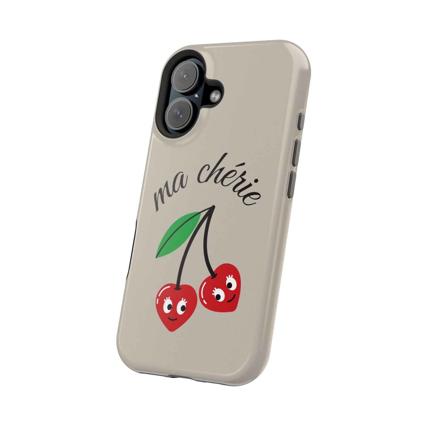Magnetic IPhone Cases, Cute Cherry Graphic French Inspired, Fashionable Feminine Gift Idea, Durable Impact-Resistant, Fashion Accessory,