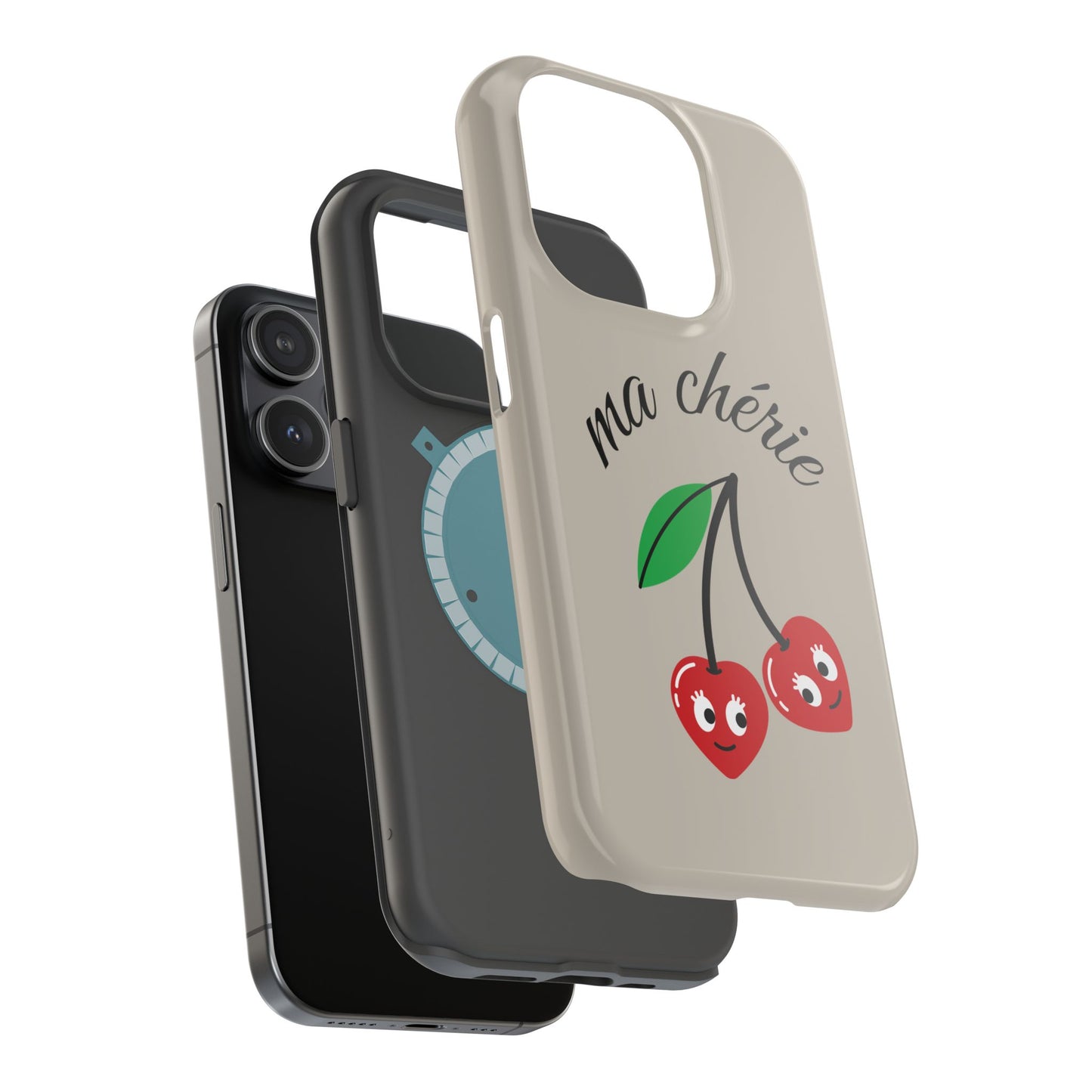 Magnetic IPhone Cases, Cute Cherry Graphic French Inspired, Fashionable Feminine Gift Idea, Durable Impact-Resistant, Fashion Accessory,