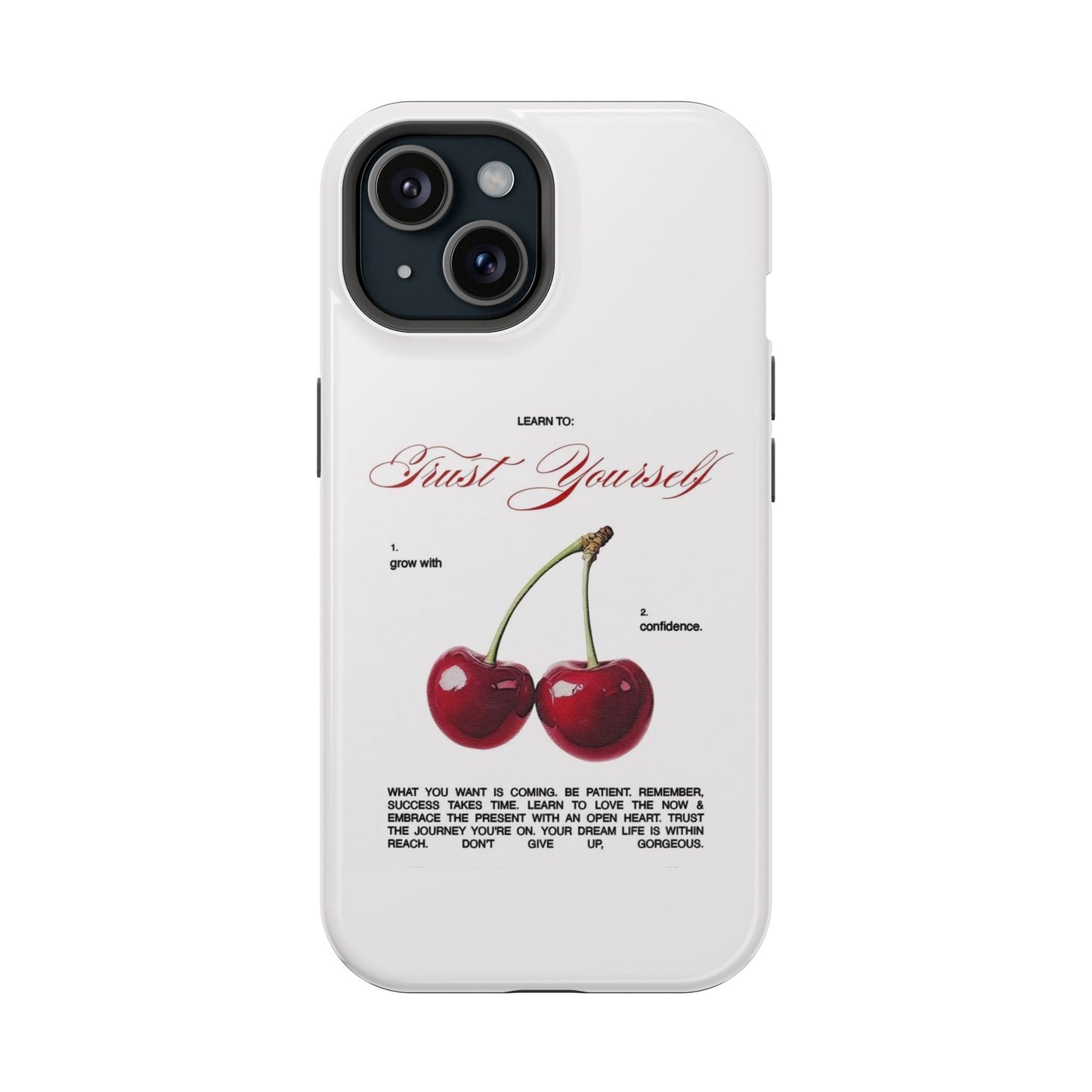 Magnetic IPhone Cases, Motivational Cherry Graphic, Fashionable Feminine Gift Idea, Durable Impact-Resistant, Fashion Accessory,