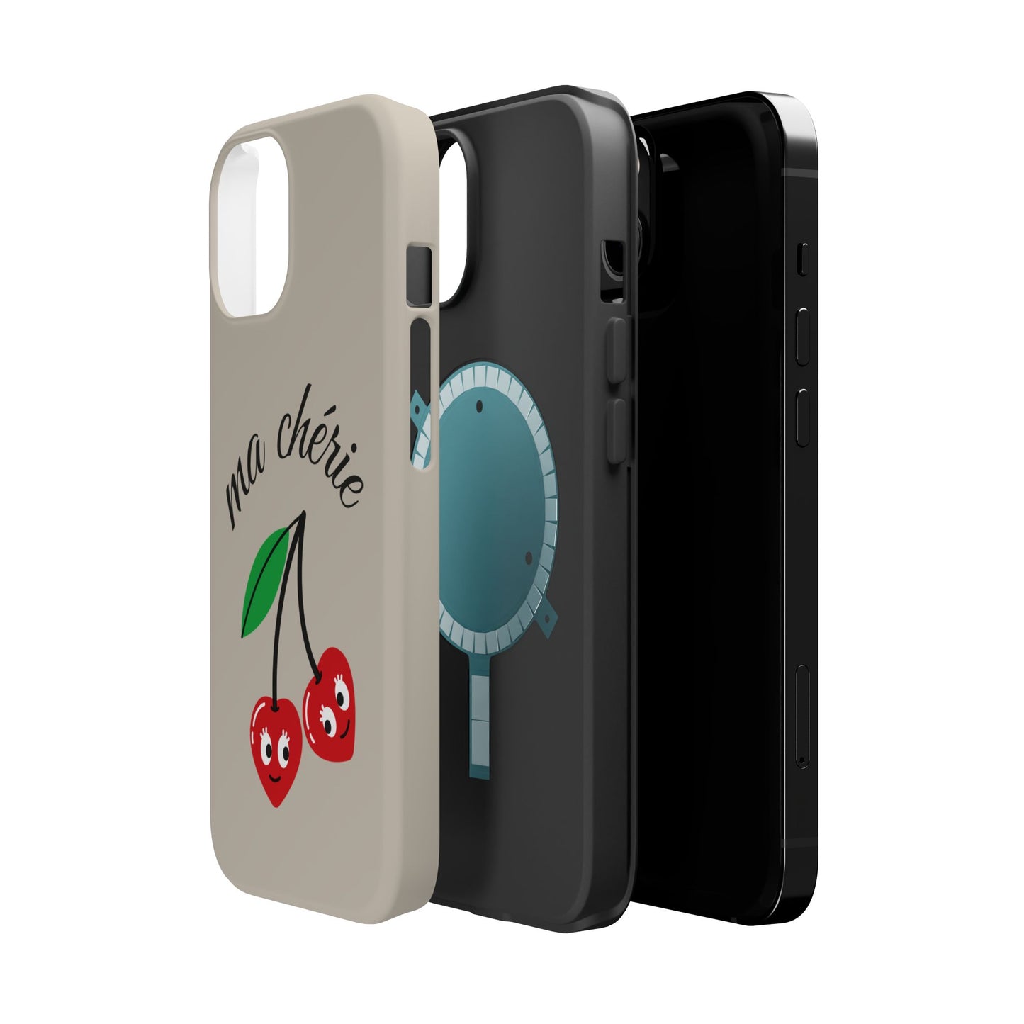 Magnetic IPhone Cases, Cute Cherry Graphic French Inspired, Fashionable Feminine Gift Idea, Durable Impact-Resistant, Fashion Accessory,