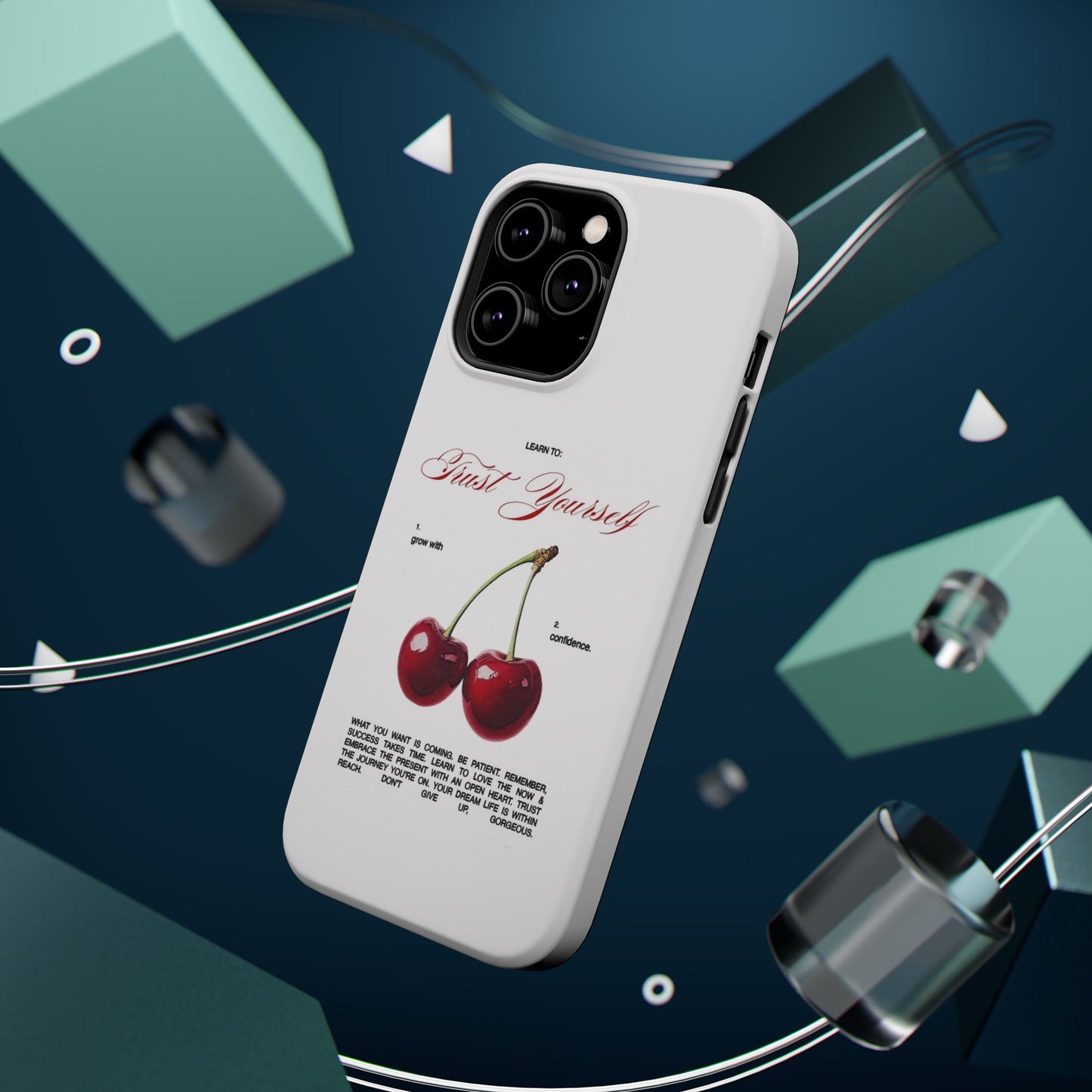 Magnetic IPhone Cases, Motivational Cherry Graphic, Fashionable Feminine Gift Idea, Durable Impact-Resistant, Fashion Accessory,