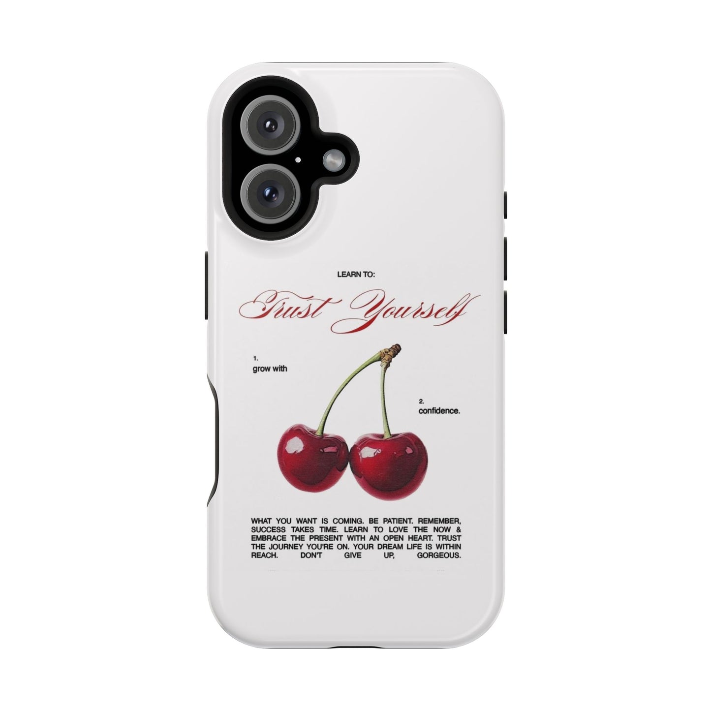 Magnetic IPhone Cases, Motivational Cherry Graphic, Fashionable Feminine Gift Idea, Durable Impact-Resistant, Fashion Accessory,