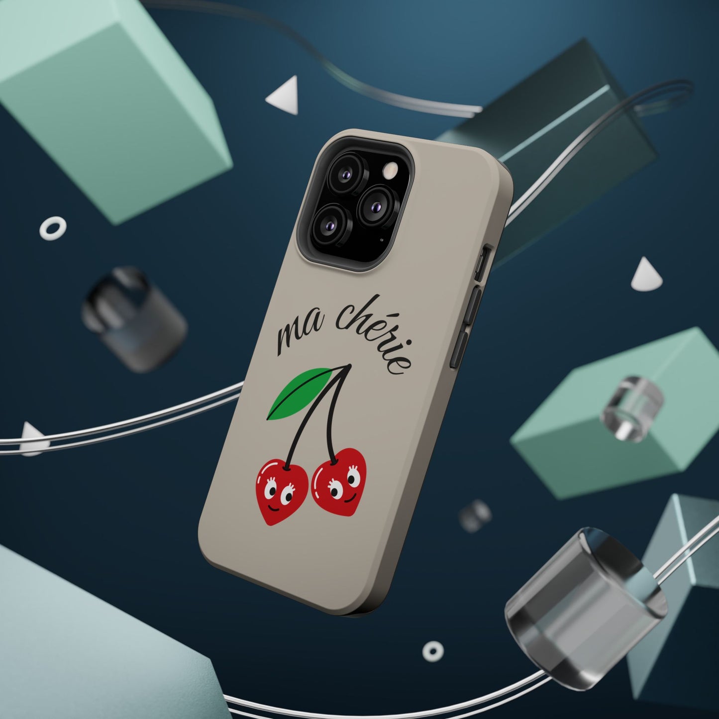 Magnetic IPhone Cases, Cute Cherry Graphic French Inspired, Fashionable Feminine Gift Idea, Durable Impact-Resistant, Fashion Accessory,