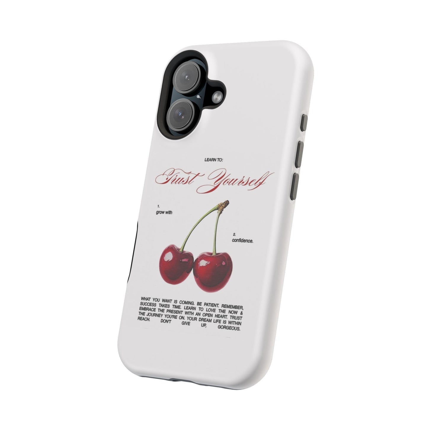 Magnetic IPhone Cases, Motivational Cherry Graphic, Fashionable Feminine Gift Idea, Durable Impact-Resistant, Fashion Accessory,