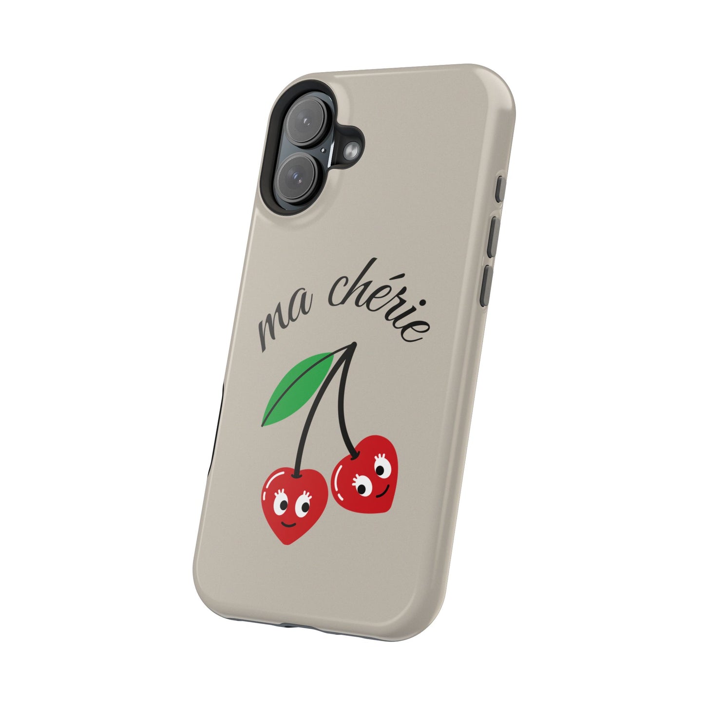 Magnetic IPhone Cases, Cute Cherry Graphic French Inspired, Fashionable Feminine Gift Idea, Durable Impact-Resistant, Fashion Accessory,