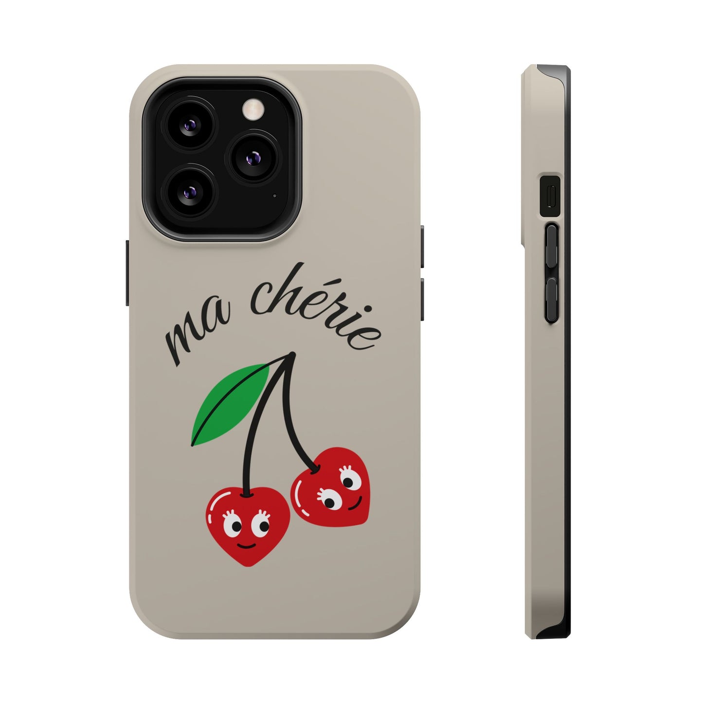 Magnetic IPhone Cases, Cute Cherry Graphic French Inspired, Fashionable Feminine Gift Idea, Durable Impact-Resistant, Fashion Accessory,
