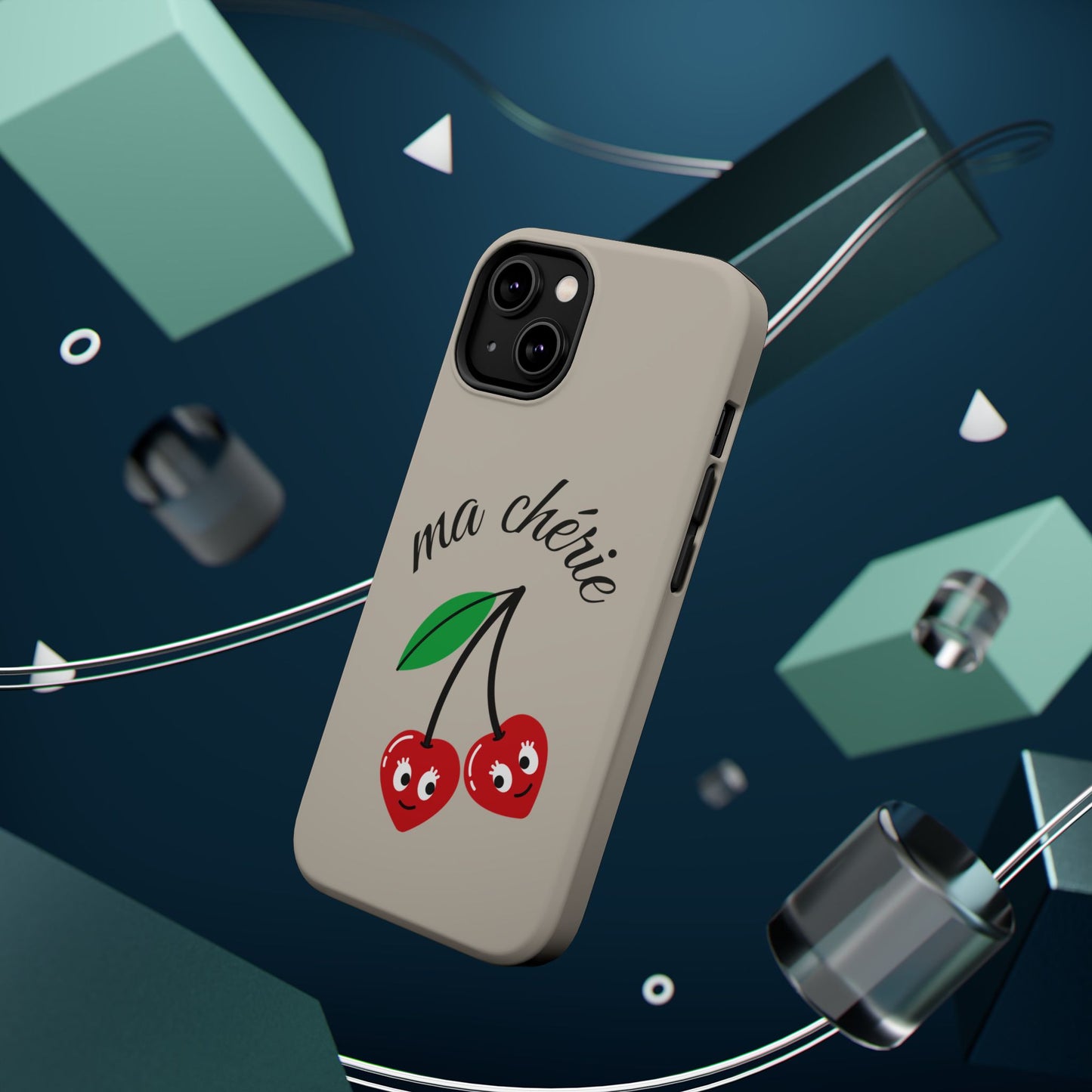 Magnetic IPhone Cases, Cute Cherry Graphic French Inspired, Fashionable Feminine Gift Idea, Durable Impact-Resistant, Fashion Accessory,