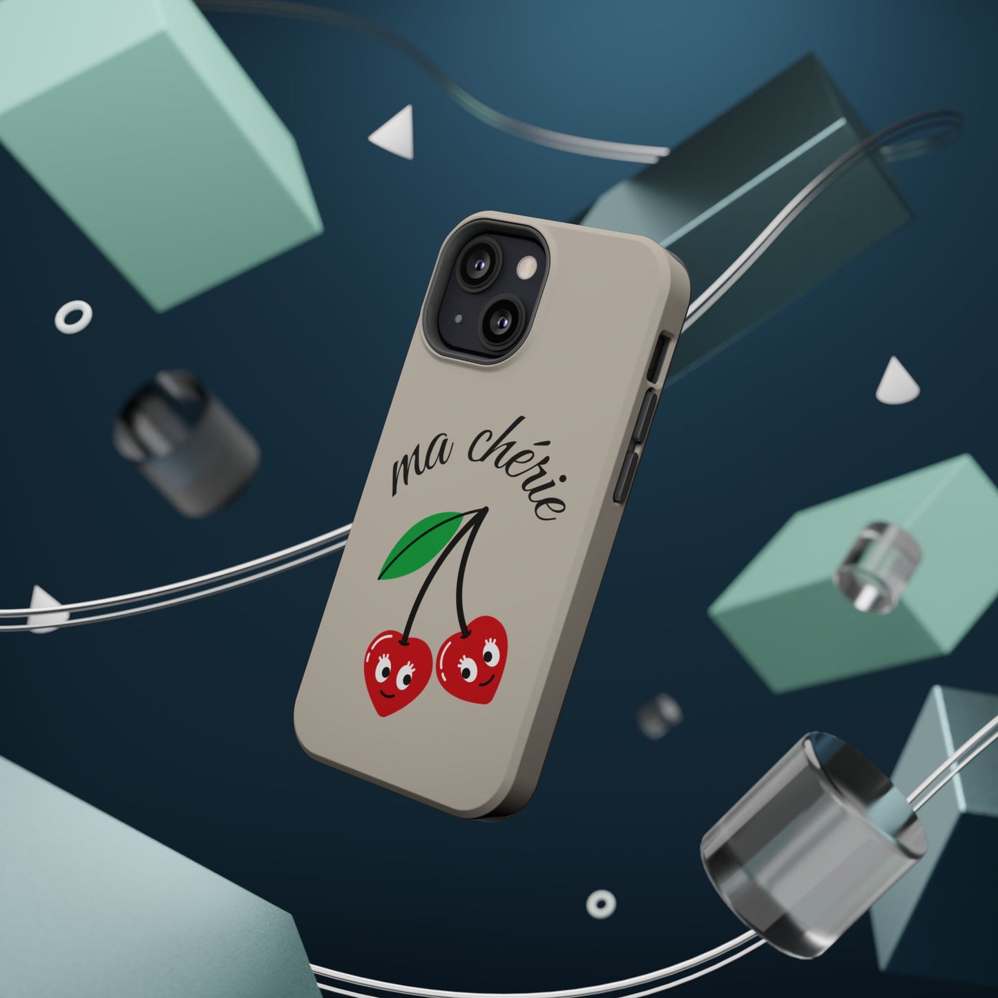 Magnetic IPhone Cases, Cute Cherry Graphic French Inspired, Fashionable Feminine Gift Idea, Durable Impact-Resistant, Fashion Accessory,