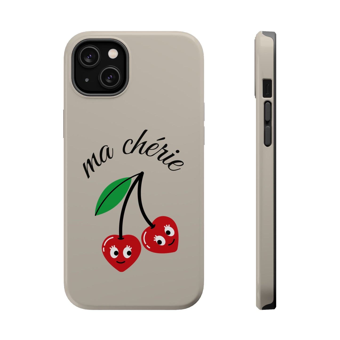 Magnetic IPhone Cases, Cute Cherry Graphic French Inspired, Fashionable Feminine Gift Idea, Durable Impact-Resistant, Fashion Accessory,