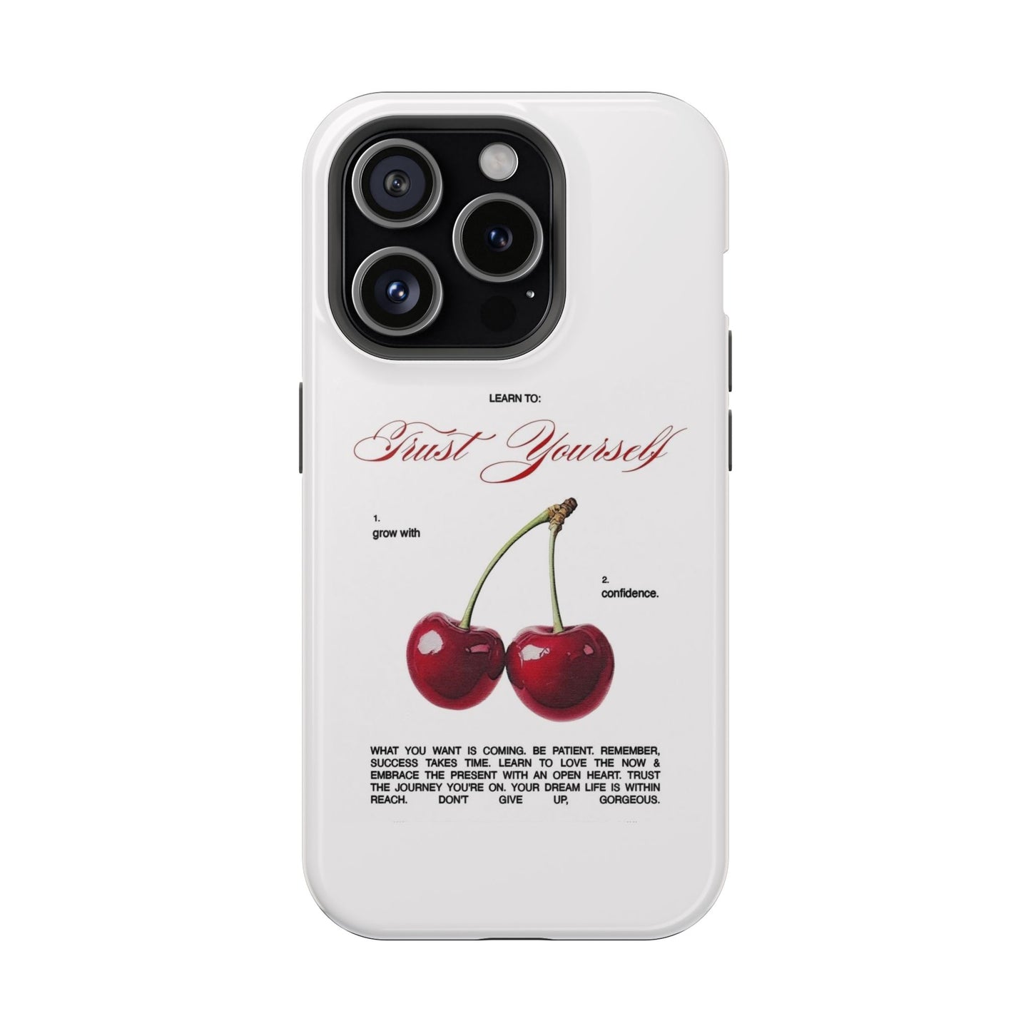 Magnetic IPhone Cases, Motivational Cherry Graphic, Fashionable Feminine Gift Idea, Durable Impact-Resistant, Fashion Accessory,