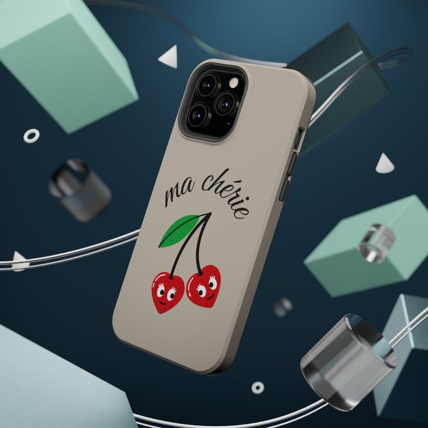 Magnetic IPhone Cases, Cute Cherry Graphic French Inspired, Fashionable Feminine Gift Idea, Durable Impact-Resistant, Fashion Accessory,