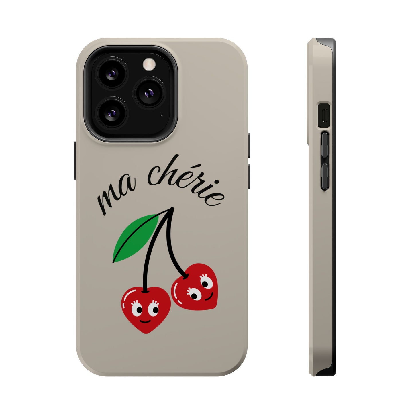 Magnetic IPhone Cases, Cute Cherry Graphic French Inspired, Fashionable Feminine Gift Idea, Durable Impact-Resistant, Fashion Accessory,