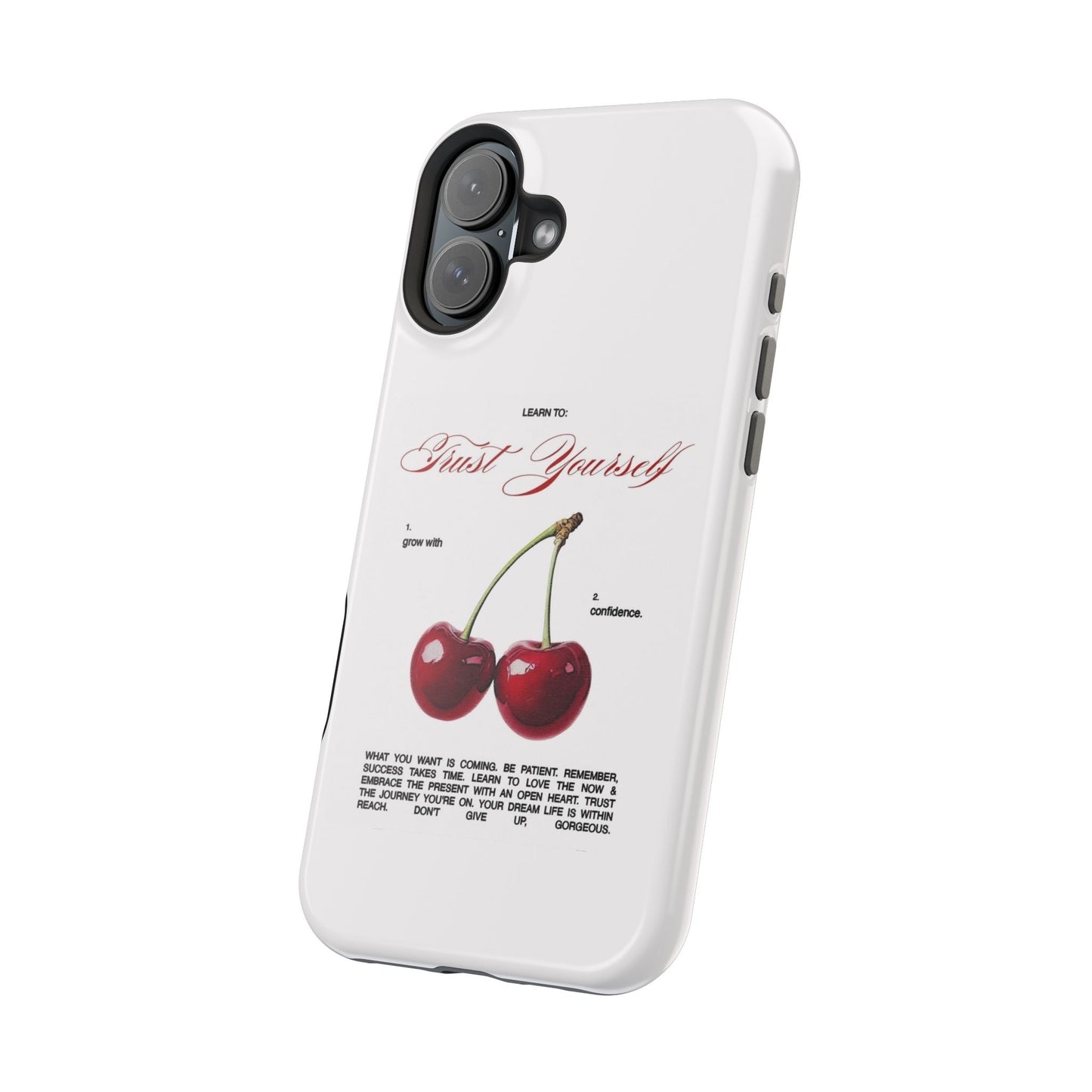 Magnetic IPhone Cases, Motivational Cherry Graphic, Fashionable Feminine Gift Idea, Durable Impact-Resistant, Fashion Accessory,