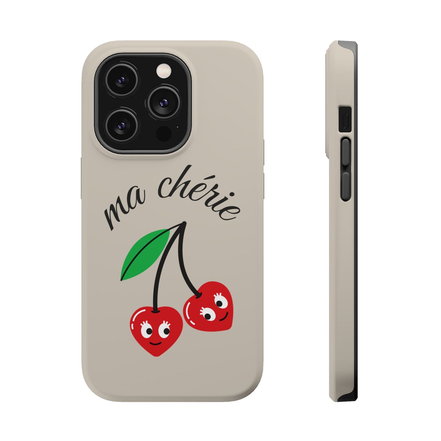 Magnetic IPhone Cases, Cute Cherry Graphic French Inspired, Fashionable Feminine Gift Idea, Durable Impact-Resistant, Fashion Accessory,