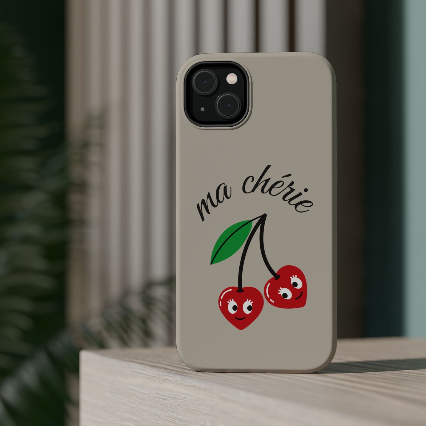 Magnetic IPhone Cases, Cute Cherry Graphic French Inspired, Fashionable Feminine Gift Idea, Durable Impact-Resistant, Fashion Accessory,