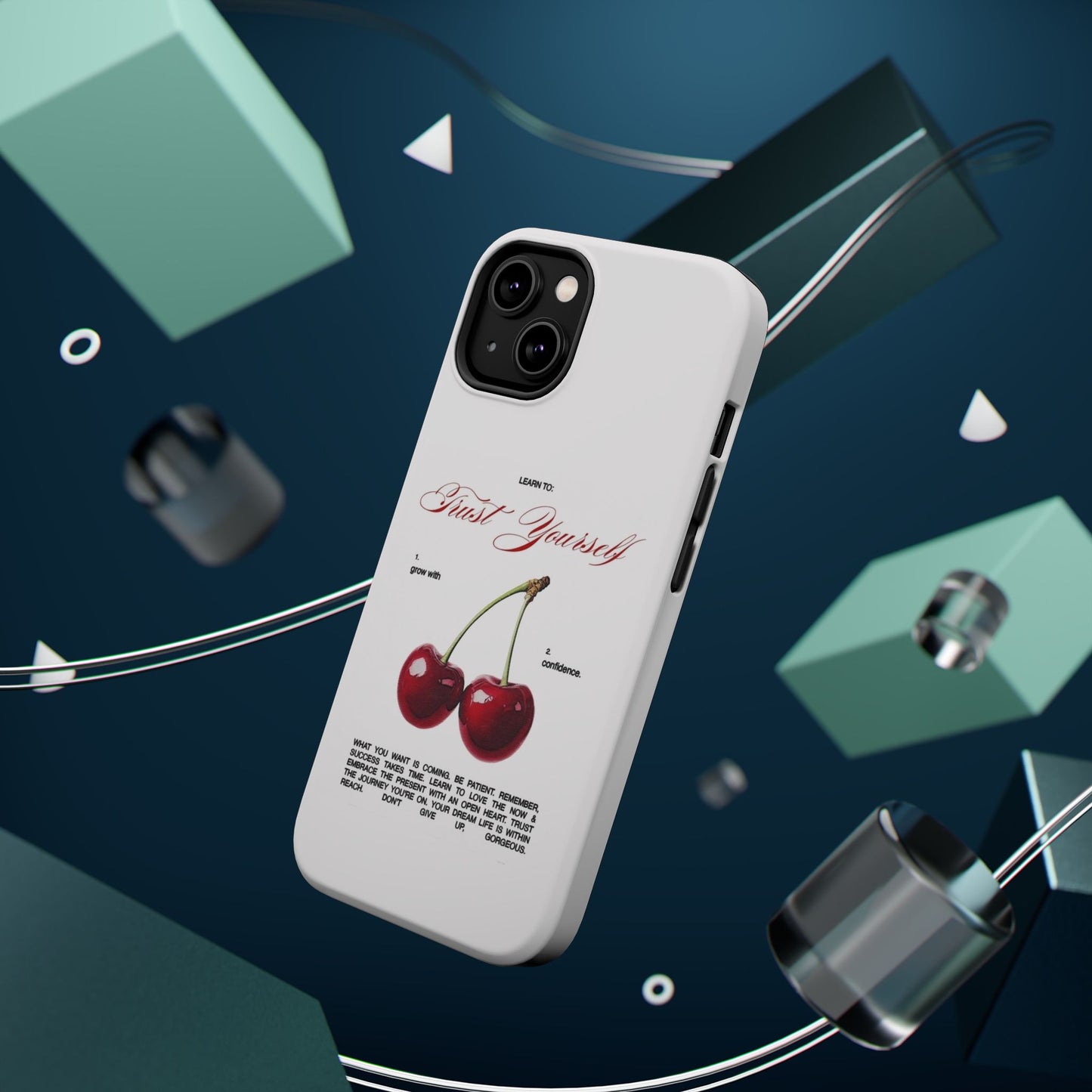 Magnetic IPhone Cases, Motivational Cherry Graphic, Fashionable Feminine Gift Idea, Durable Impact-Resistant, Fashion Accessory,