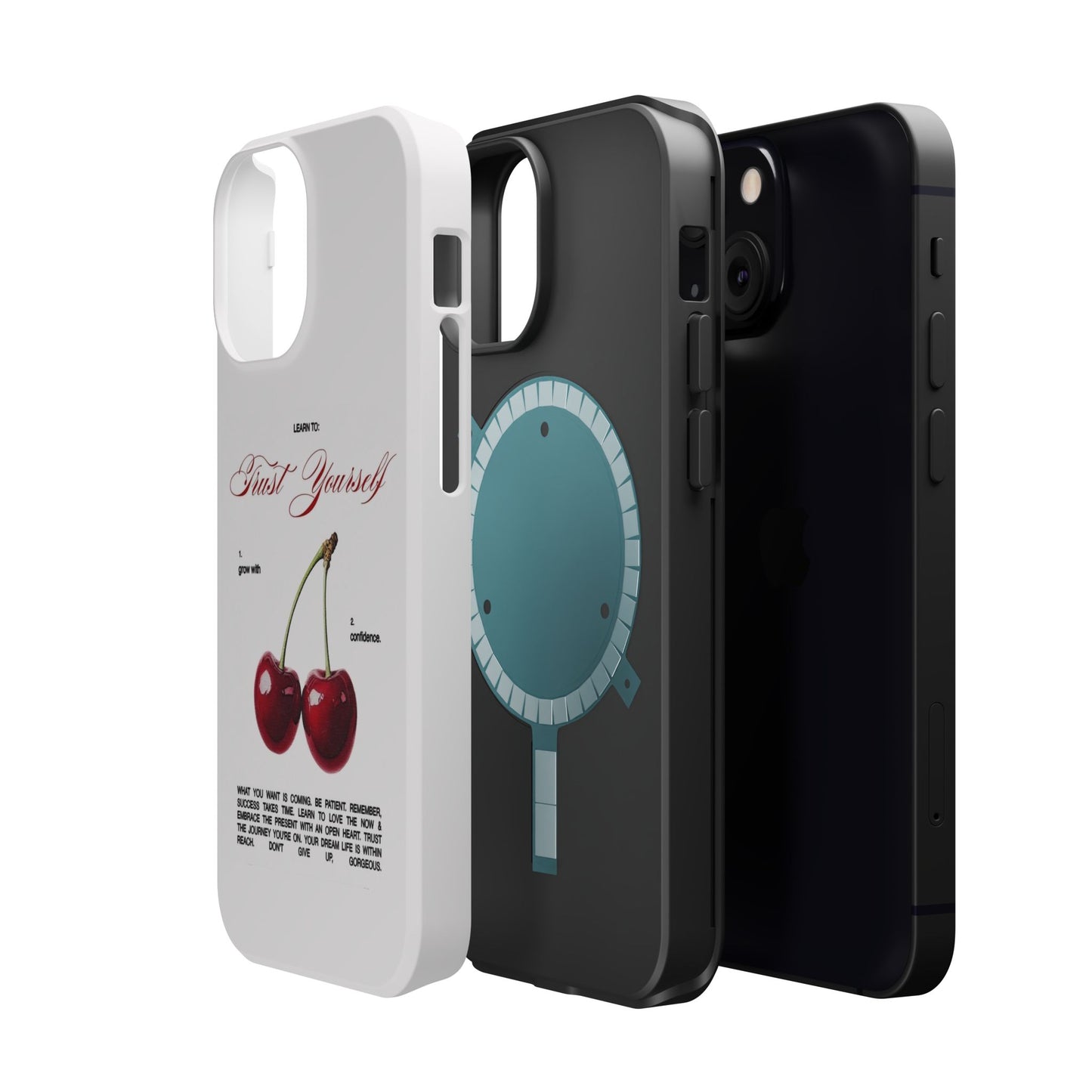 Magnetic IPhone Cases, Motivational Cherry Graphic, Fashionable Feminine Gift Idea, Durable Impact-Resistant, Fashion Accessory,