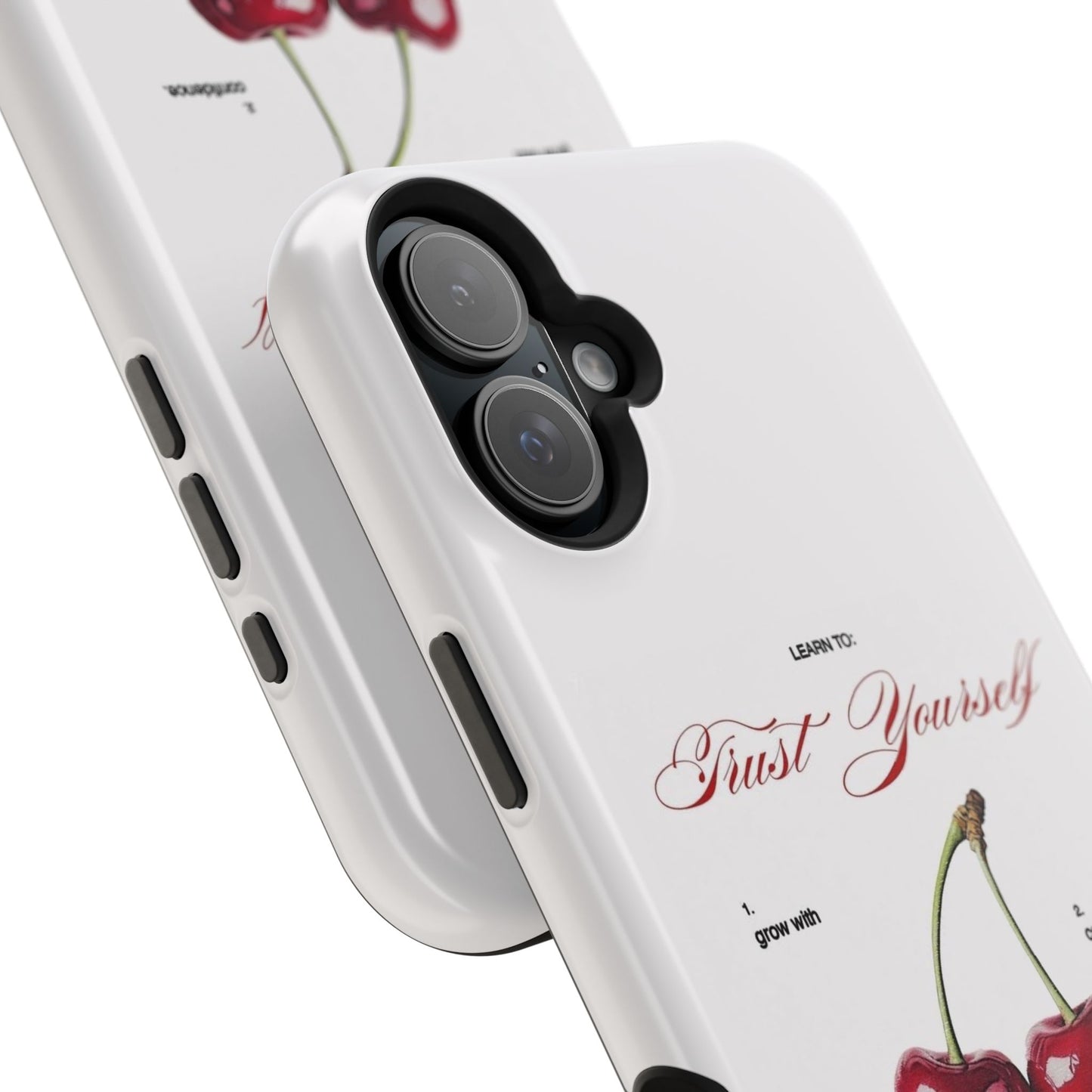 Magnetic IPhone Cases, Motivational Cherry Graphic, Fashionable Feminine Gift Idea, Durable Impact-Resistant, Fashion Accessory,