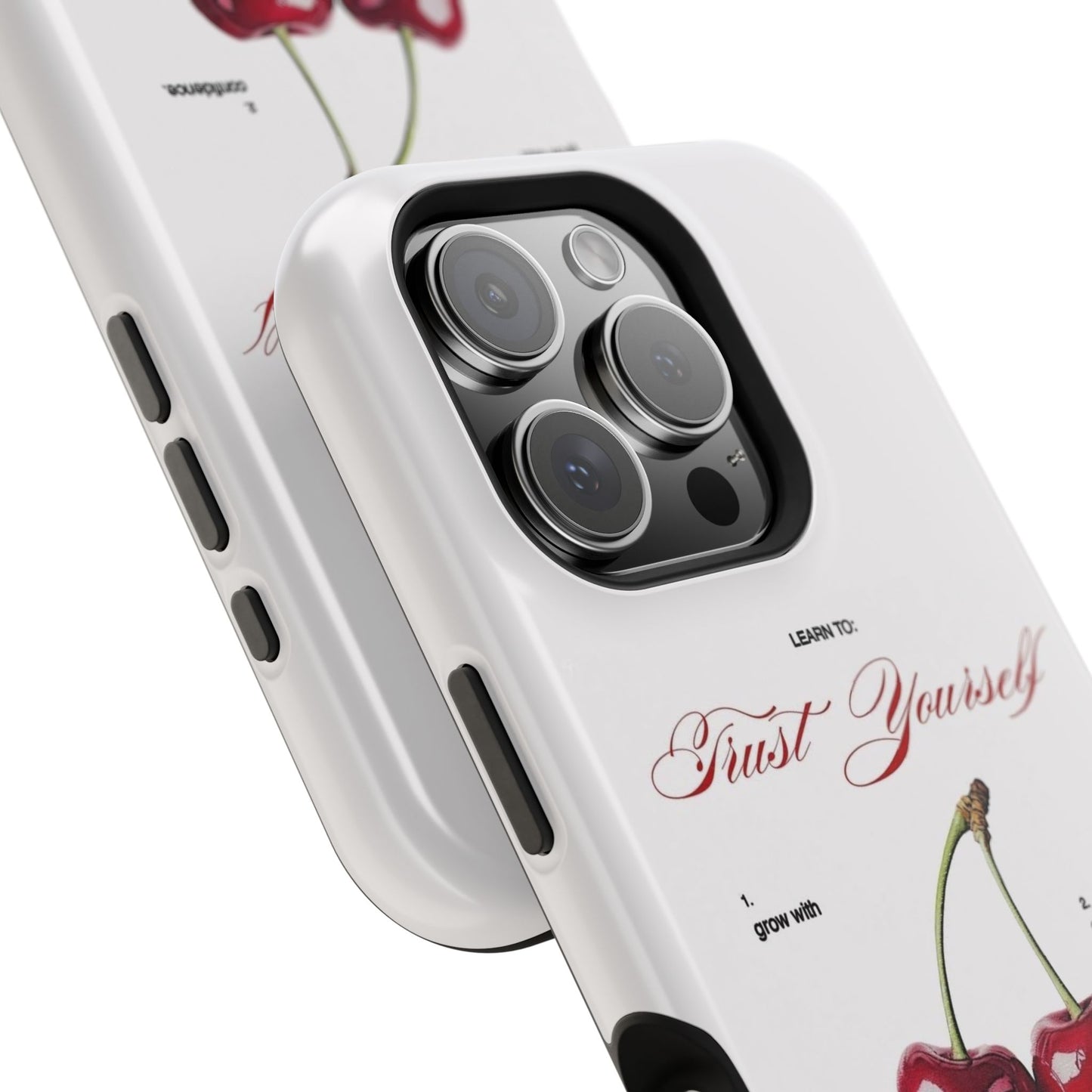 Magnetic IPhone Cases, Motivational Cherry Graphic, Fashionable Feminine Gift Idea, Durable Impact-Resistant, Fashion Accessory,