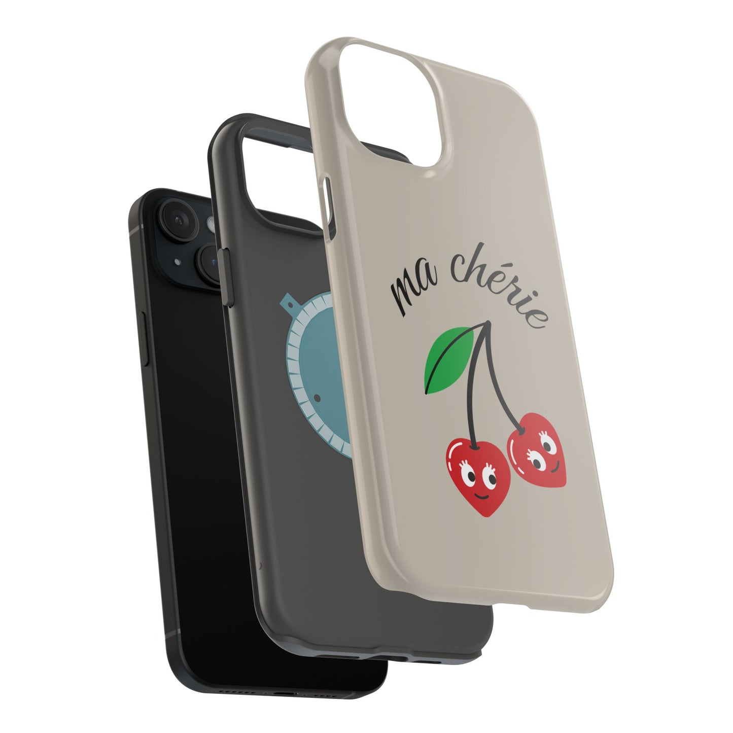 Magnetic IPhone Cases, Cute Cherry Graphic French Inspired, Fashionable Feminine Gift Idea, Durable Impact-Resistant, Fashion Accessory,