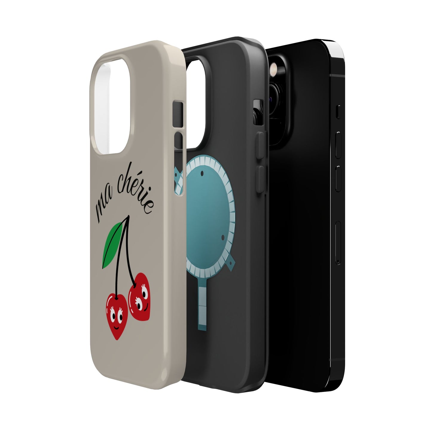 Magnetic IPhone Cases, Cute Cherry Graphic French Inspired, Fashionable Feminine Gift Idea, Durable Impact-Resistant, Fashion Accessory,