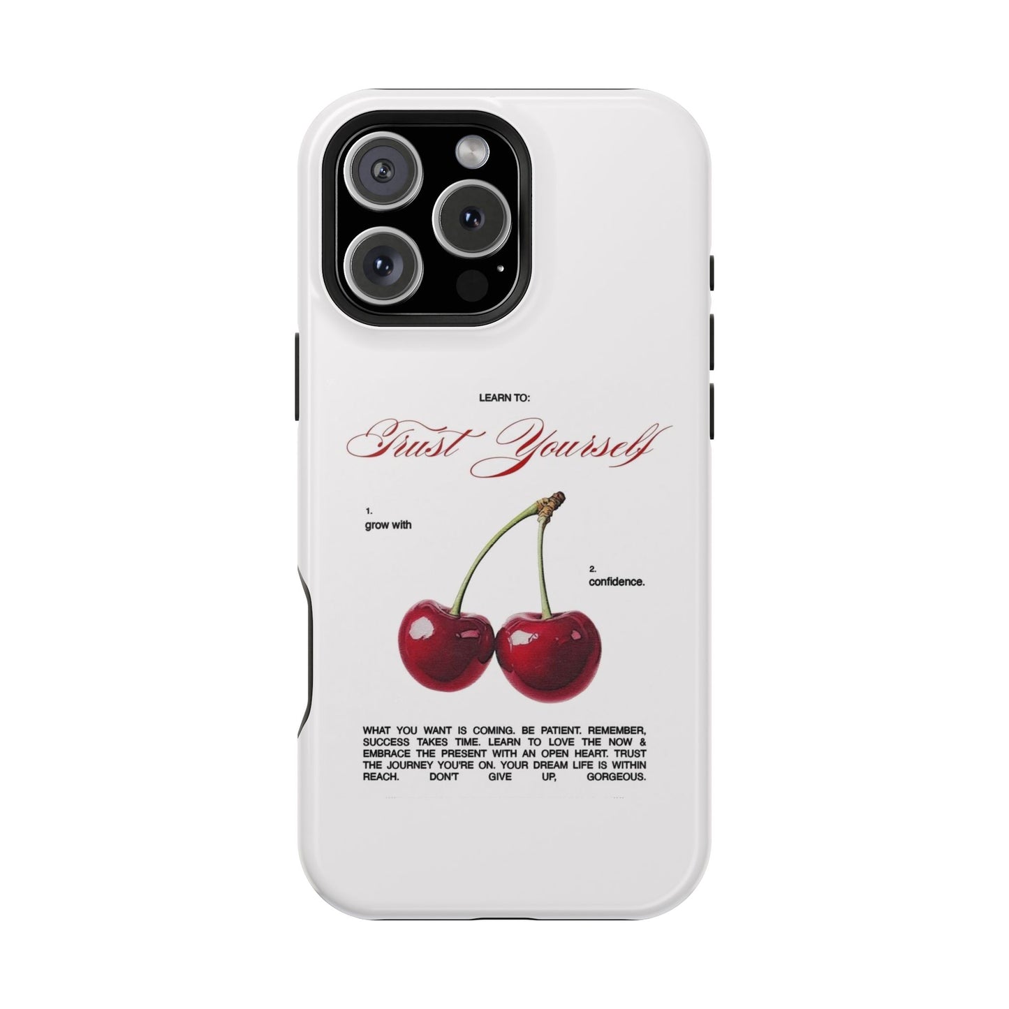 Magnetic IPhone Cases, Motivational Cherry Graphic, Fashionable Feminine Gift Idea, Durable Impact-Resistant, Fashion Accessory,