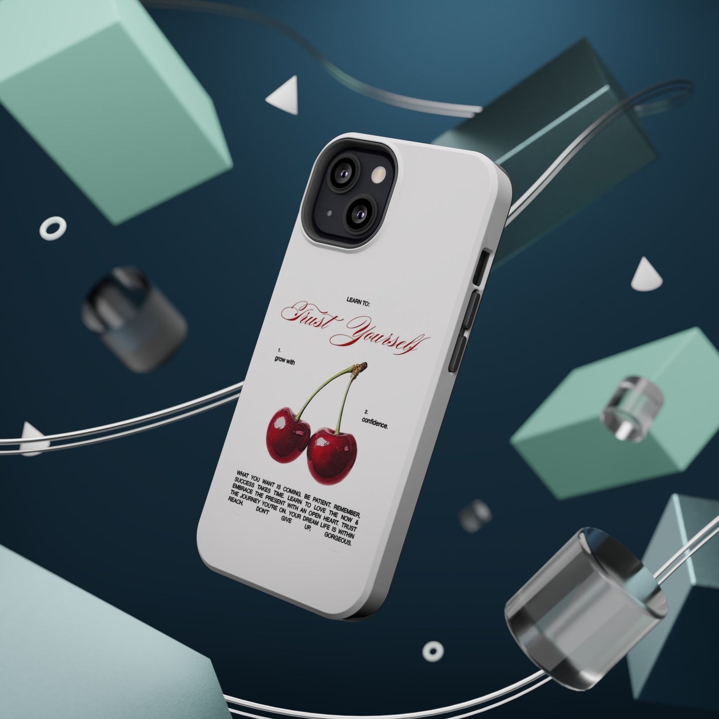 Magnetic IPhone Cases, Motivational Cherry Graphic, Fashionable Feminine Gift Idea, Durable Impact-Resistant, Fashion Accessory,