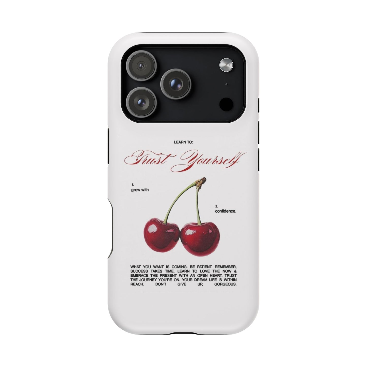 Magnetic IPhone Cases, Motivational Cherry Graphic, Fashionable Feminine Gift Idea, Durable Impact-Resistant, Fashion Accessory,