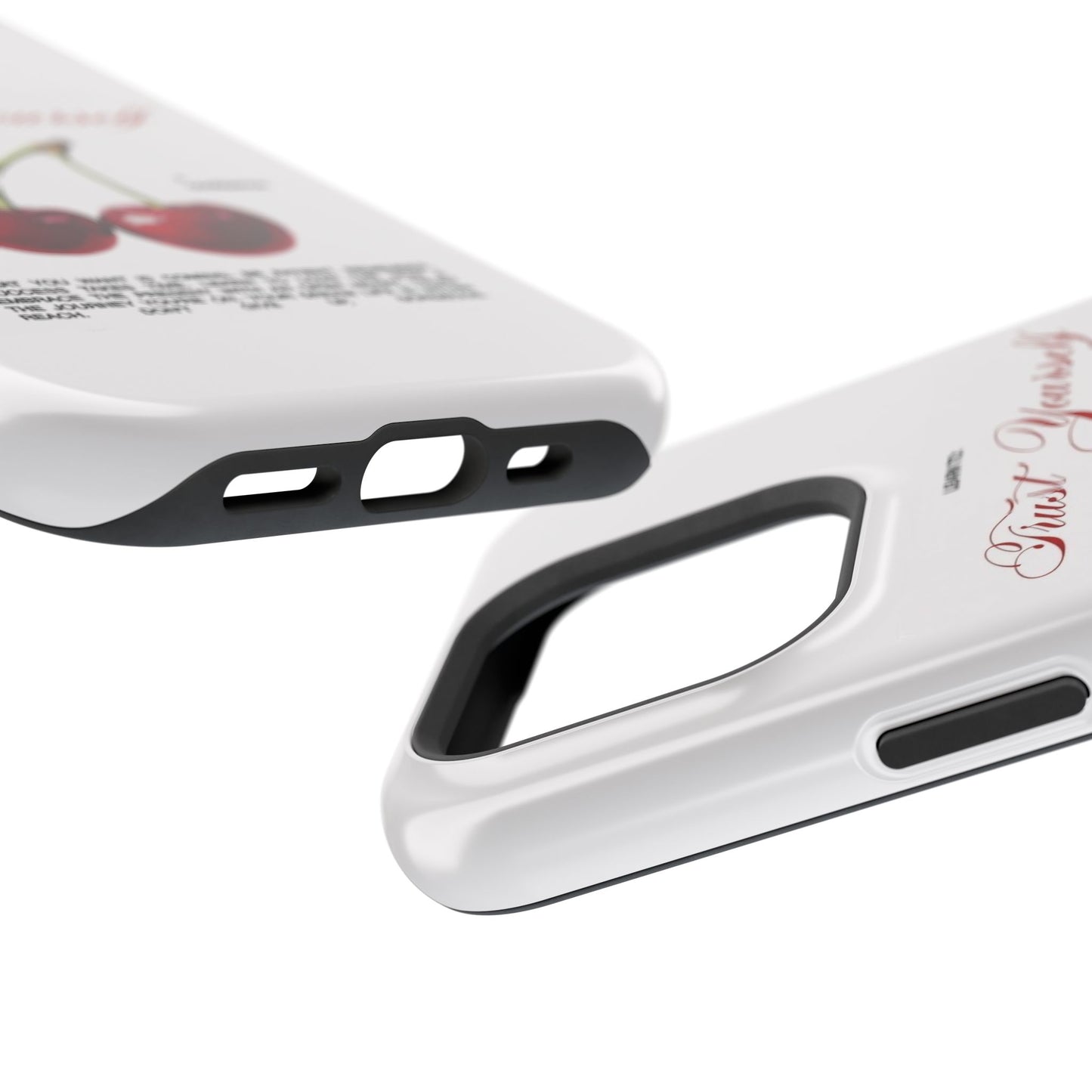 Magnetic IPhone Cases, Motivational Cherry Graphic, Fashionable Feminine Gift Idea, Durable Impact-Resistant, Fashion Accessory,