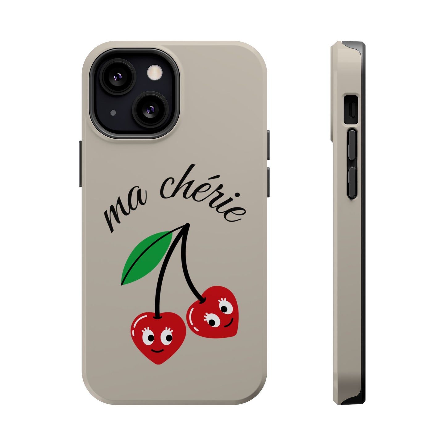 Magnetic IPhone Cases, Cute Cherry Graphic French Inspired, Fashionable Feminine Gift Idea, Durable Impact-Resistant, Fashion Accessory,