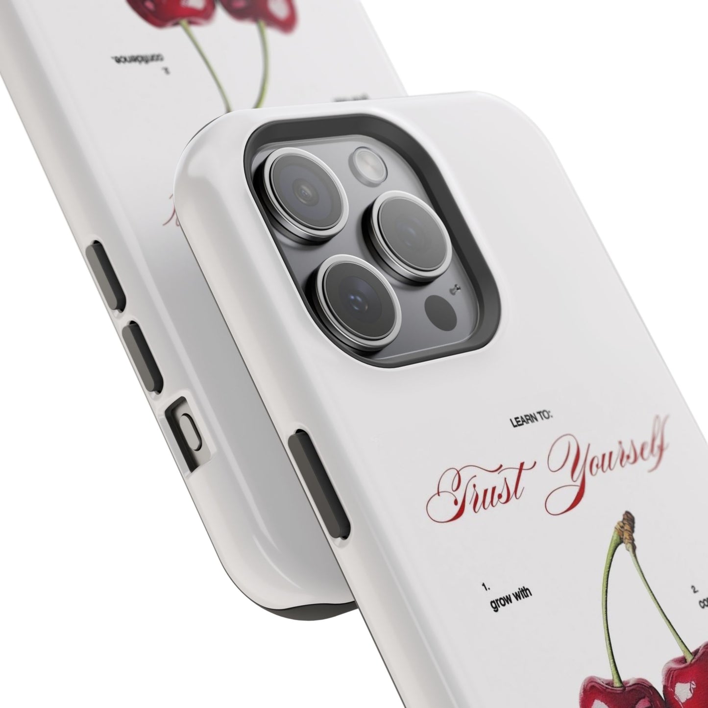 Magnetic IPhone Cases, Motivational Cherry Graphic, Fashionable Feminine Gift Idea, Durable Impact-Resistant, Fashion Accessory,