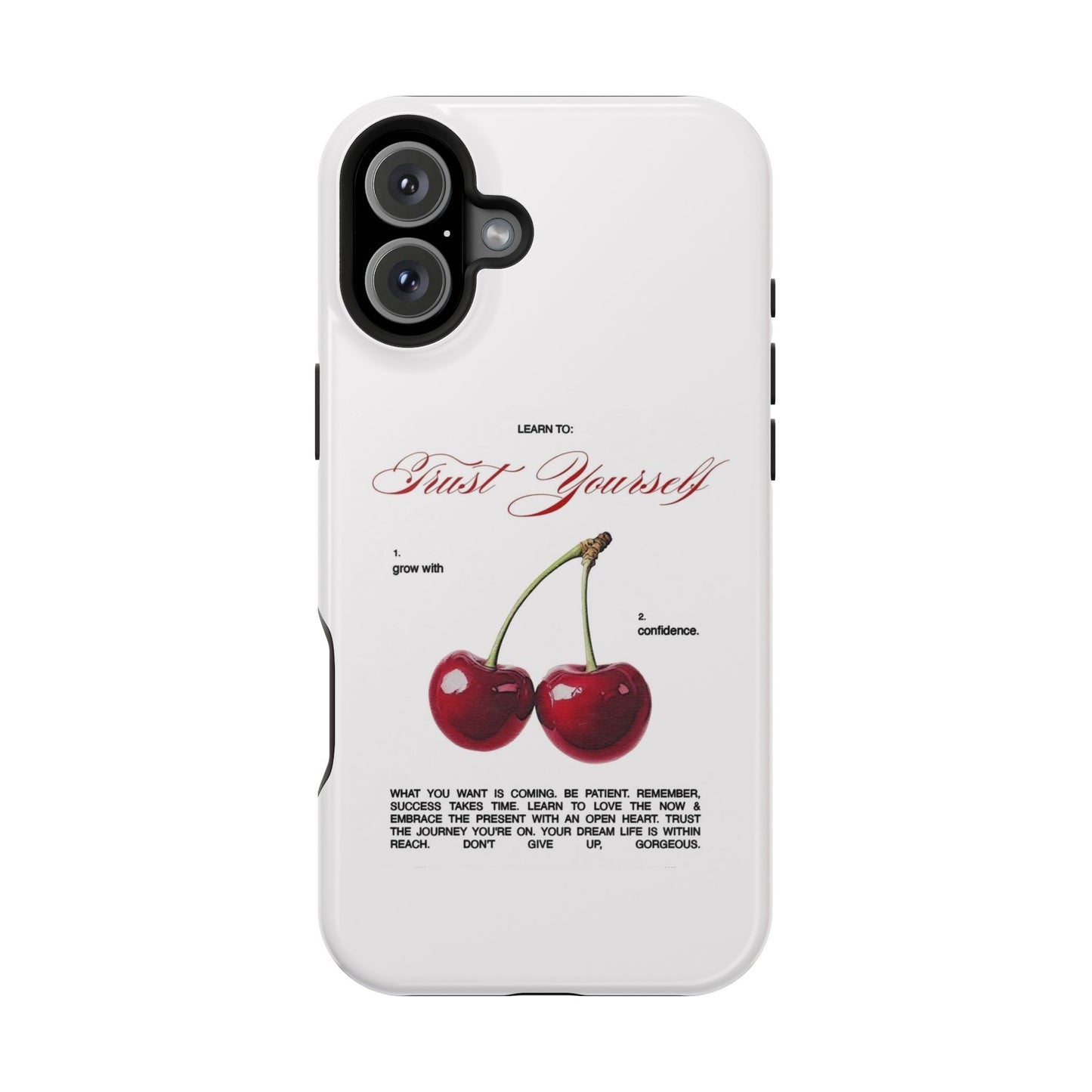 Magnetic IPhone Cases, Motivational Cherry Graphic, Fashionable Feminine Gift Idea, Durable Impact-Resistant, Fashion Accessory,