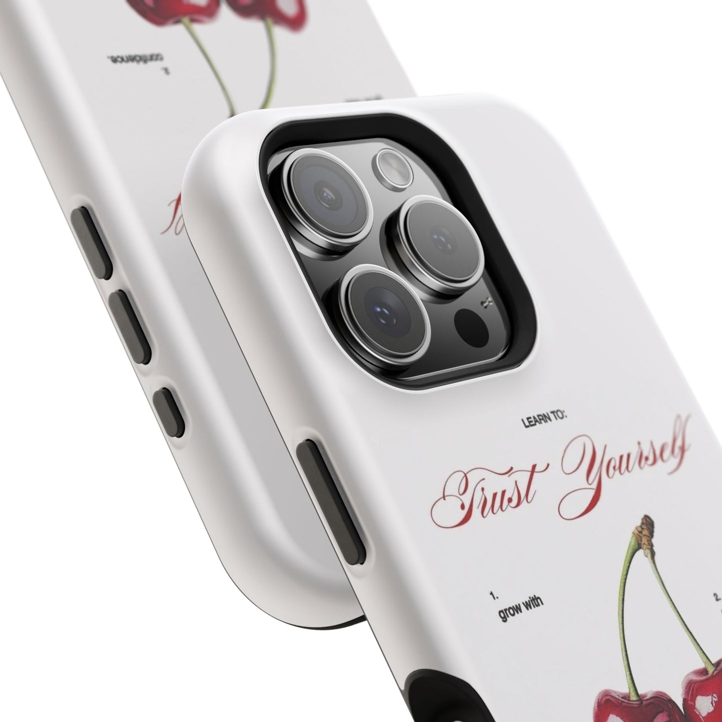 Magnetic IPhone Cases, Motivational Cherry Graphic, Fashionable Feminine Gift Idea, Durable Impact-Resistant, Fashion Accessory,