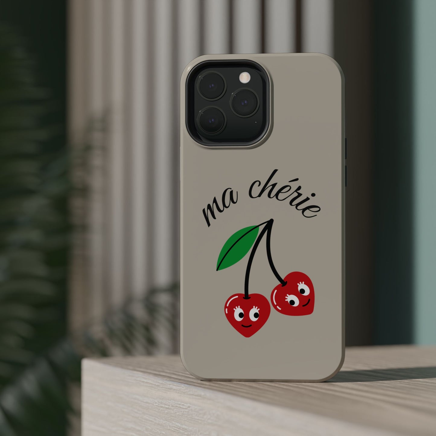Magnetic IPhone Cases, Cute Cherry Graphic French Inspired, Fashionable Feminine Gift Idea, Durable Impact-Resistant, Fashion Accessory,