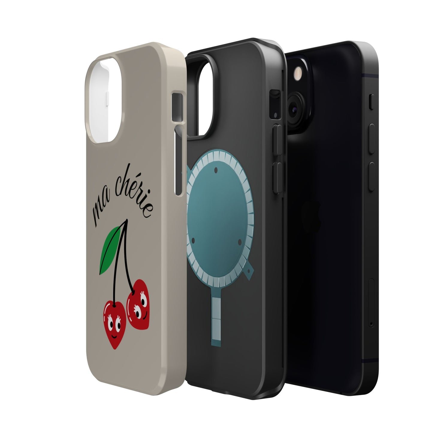 Magnetic IPhone Cases, Cute Cherry Graphic French Inspired, Fashionable Feminine Gift Idea, Durable Impact-Resistant, Fashion Accessory,
