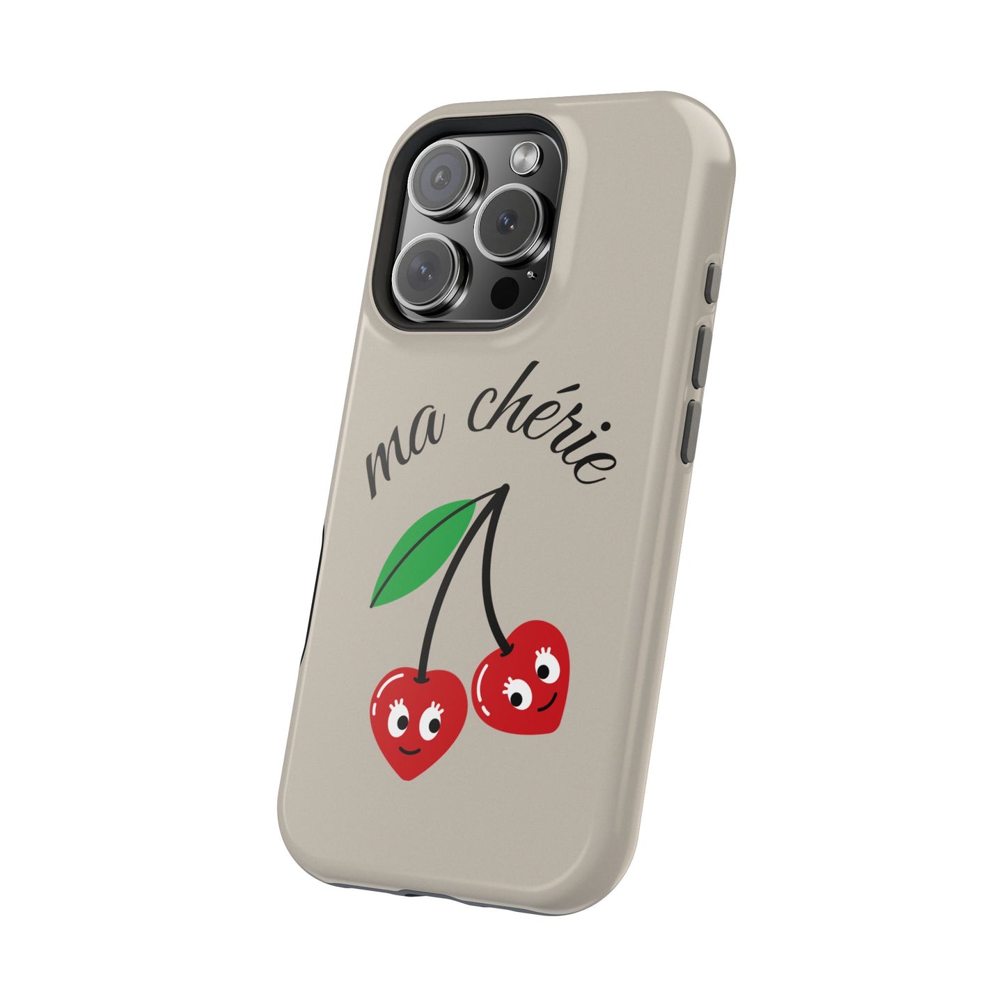 Magnetic IPhone Cases, Cute Cherry Graphic French Inspired, Fashionable Feminine Gift Idea, Durable Impact-Resistant, Fashion Accessory,