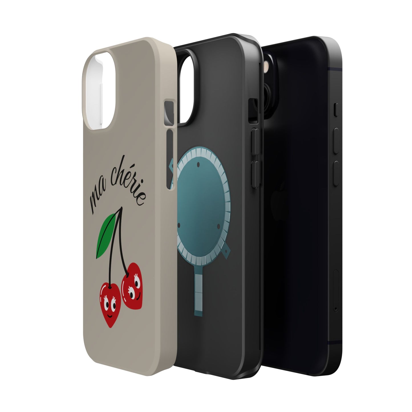 Magnetic IPhone Cases, Cute Cherry Graphic French Inspired, Fashionable Feminine Gift Idea, Durable Impact-Resistant, Fashion Accessory,