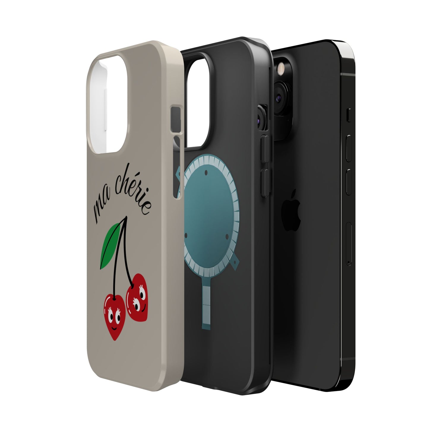 Magnetic IPhone Cases, Cute Cherry Graphic French Inspired, Fashionable Feminine Gift Idea, Durable Impact-Resistant, Fashion Accessory,