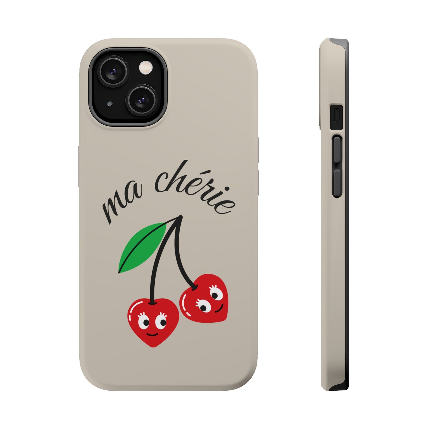 Magnetic IPhone Cases, Cute Cherry Graphic French Inspired, Fashionable Feminine Gift Idea, Durable Impact-Resistant, Fashion Accessory,