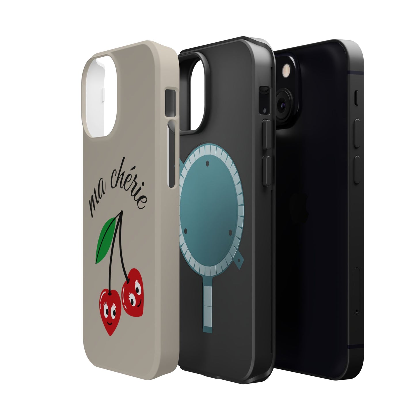 Magnetic IPhone Cases, Cute Cherry Graphic French Inspired, Fashionable Feminine Gift Idea, Durable Impact-Resistant, Fashion Accessory,