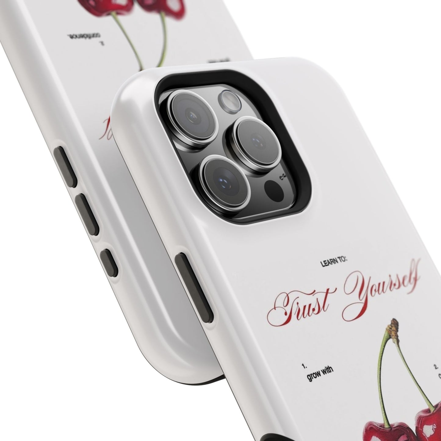 Magnetic IPhone Cases, Motivational Cherry Graphic, Fashionable Feminine Gift Idea, Durable Impact-Resistant, Fashion Accessory,